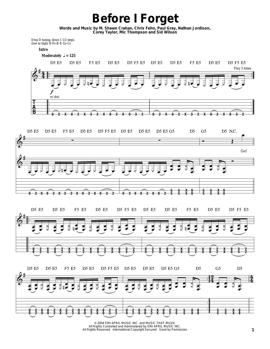 Before I Forget Electric Guitar scores gallery preview page 1