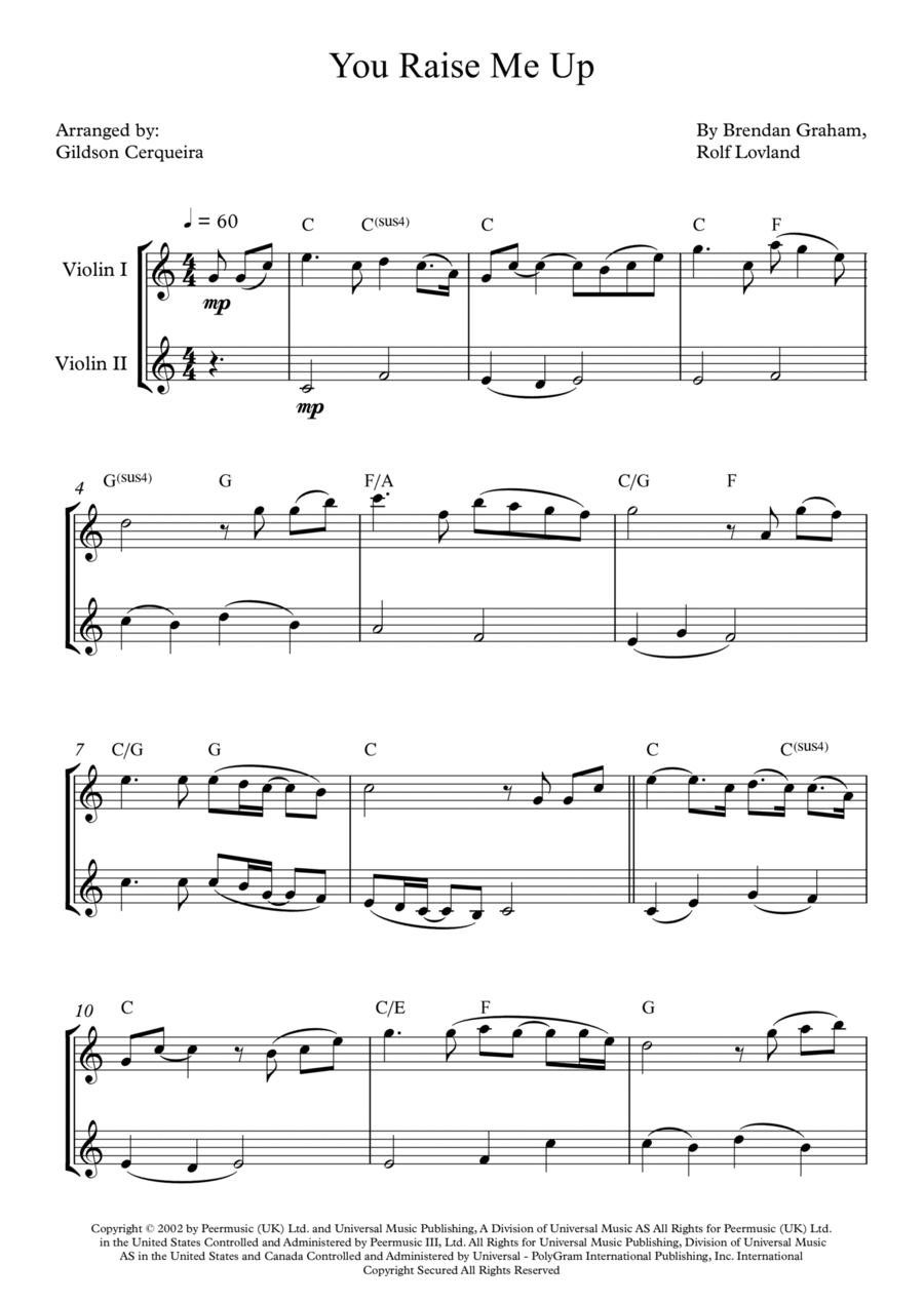 You Raise Me Up String Duet scores gallery preview page 1