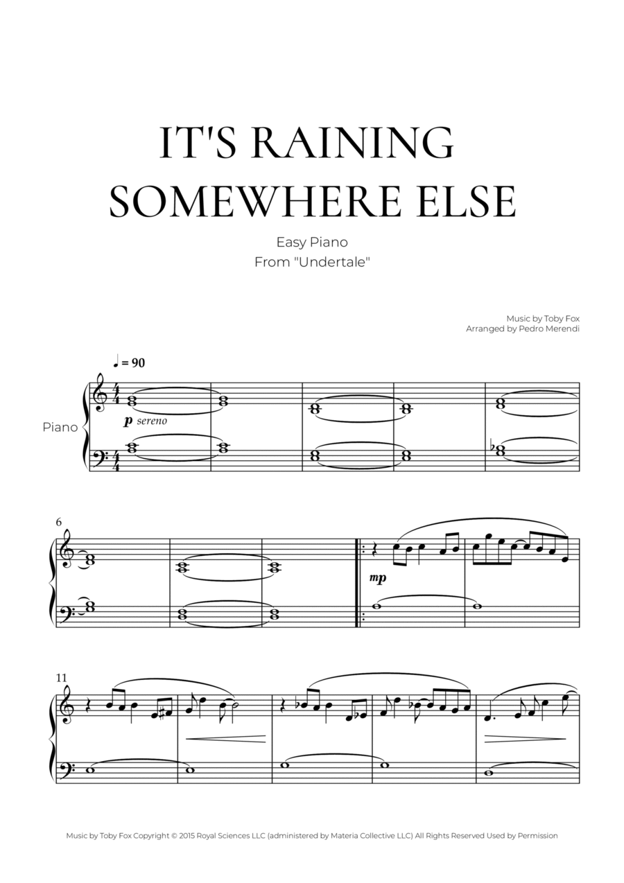 It's Raining Somewhere Else Easy Piano scores gallery preview page 1