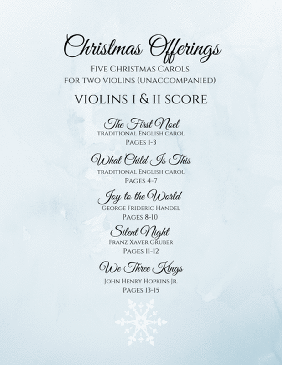 Christmas Offerings - Five Christmas Carols for Two Violins (Unaccompanied) image number null