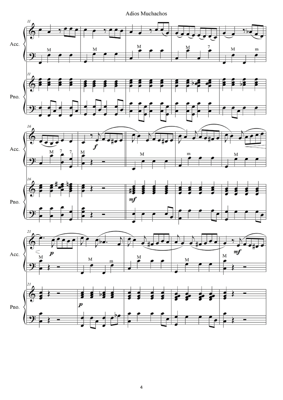 Adios Muchachos for accordion and piano Piano scores gallery preview page 4