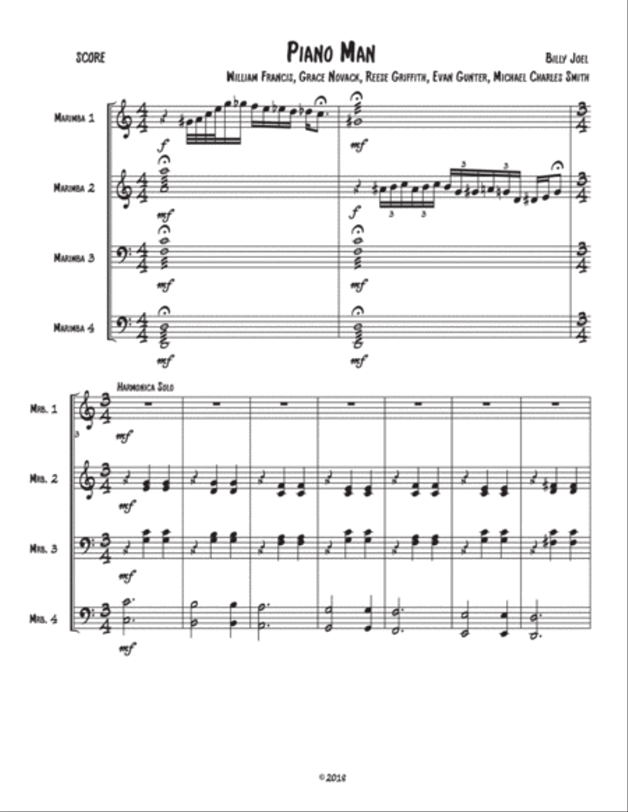 Piano Man Percussion Ensemble scores gallery preview page 1