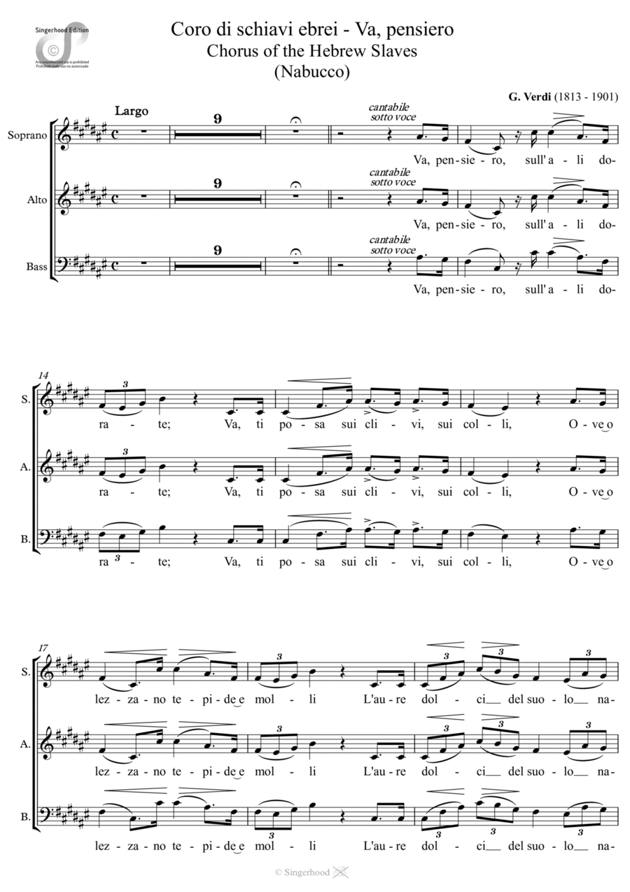 Va, pensiero - Coro di schiavi ebrei (Nabucco) 4-Part scores gallery preview page 1