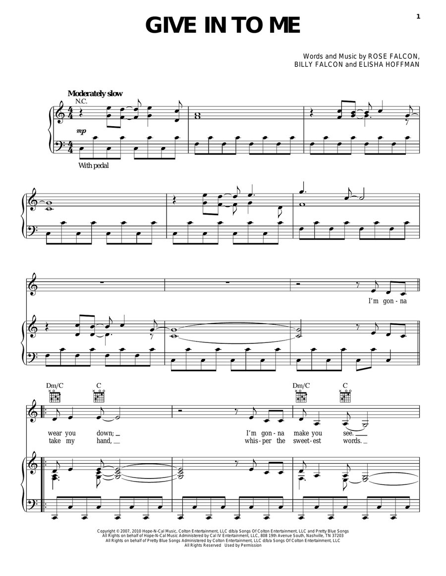 Give In To Me (from Country Strong) Piano, Vocal, Guitar scores gallery preview page 1