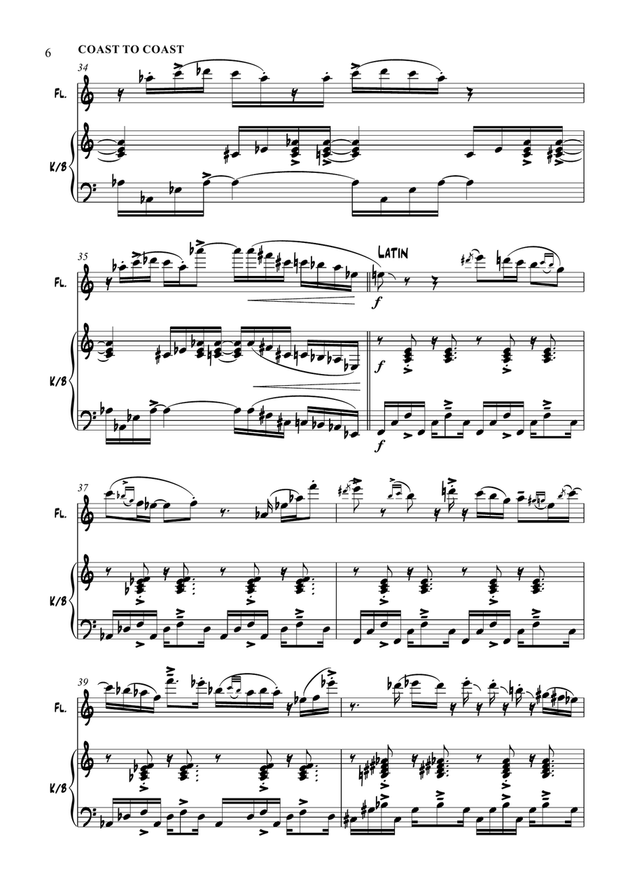 'Coast To Coast' By Stephen Davies, for Flute / Keyboard Woodwind Duet scores gallery preview page 6