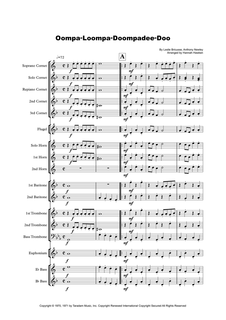 Oompa-loompa-doompadee-doo Brass Band scores gallery preview page 1