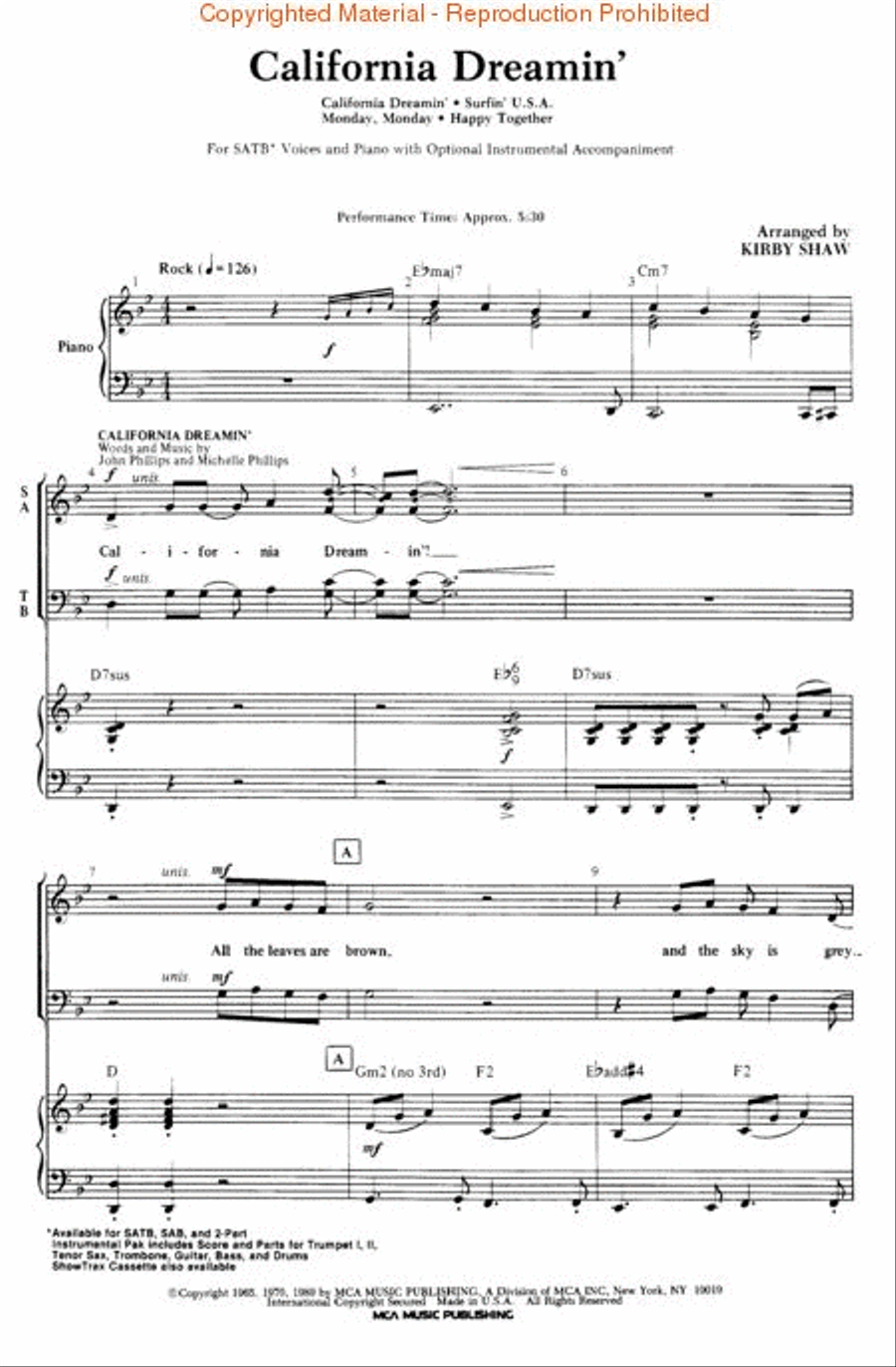 California Dreamin' (Medley) 4-Part scores gallery preview page 2