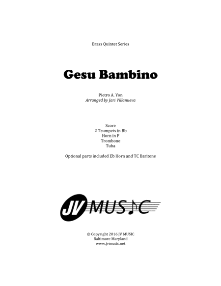 Gesu Bambino (The Infant Jesus) for Brass Quintet image number null