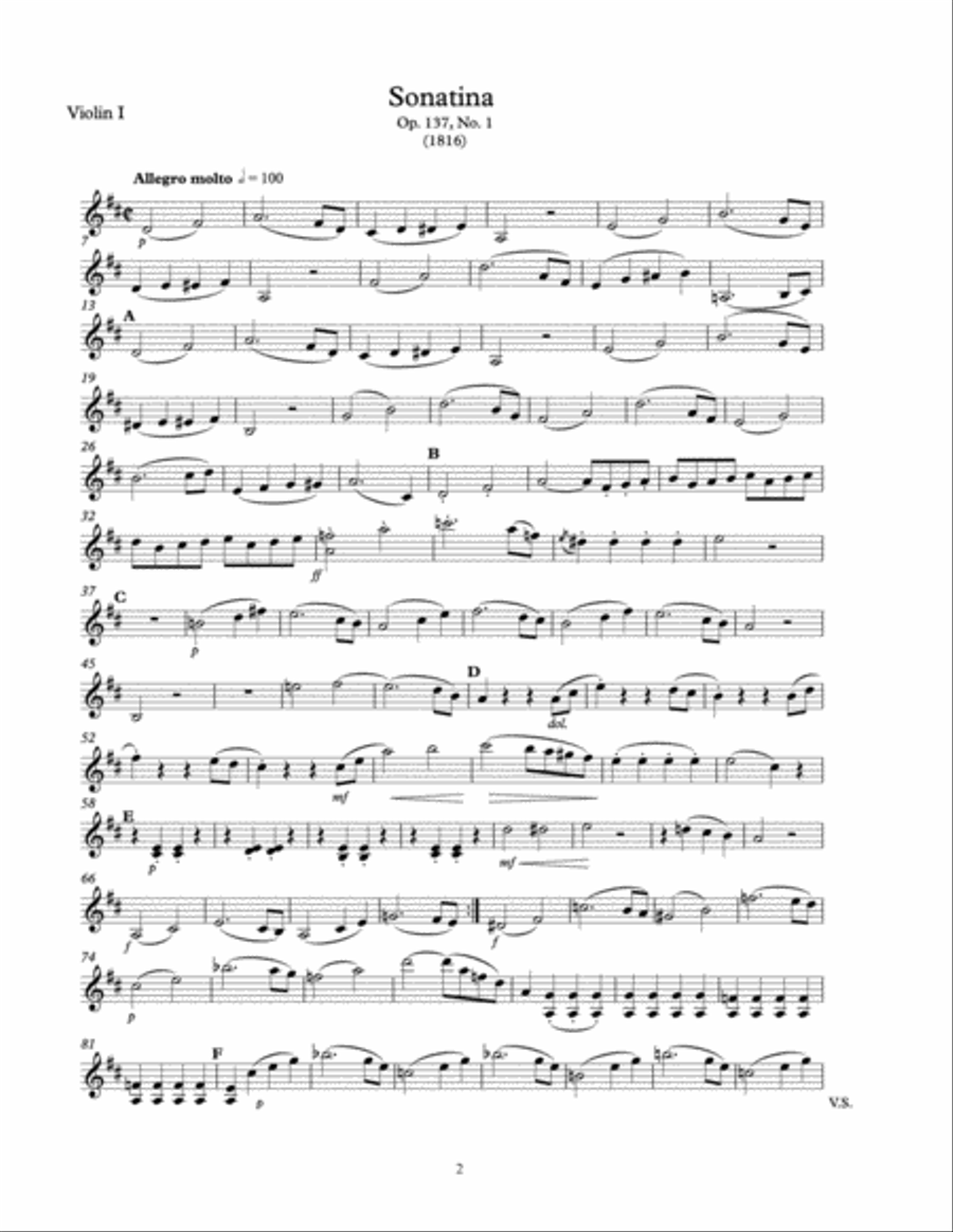 Schubert Sonatinas Op. 137 for String Quartet VIOLIN I String Quartet scores gallery preview page 4