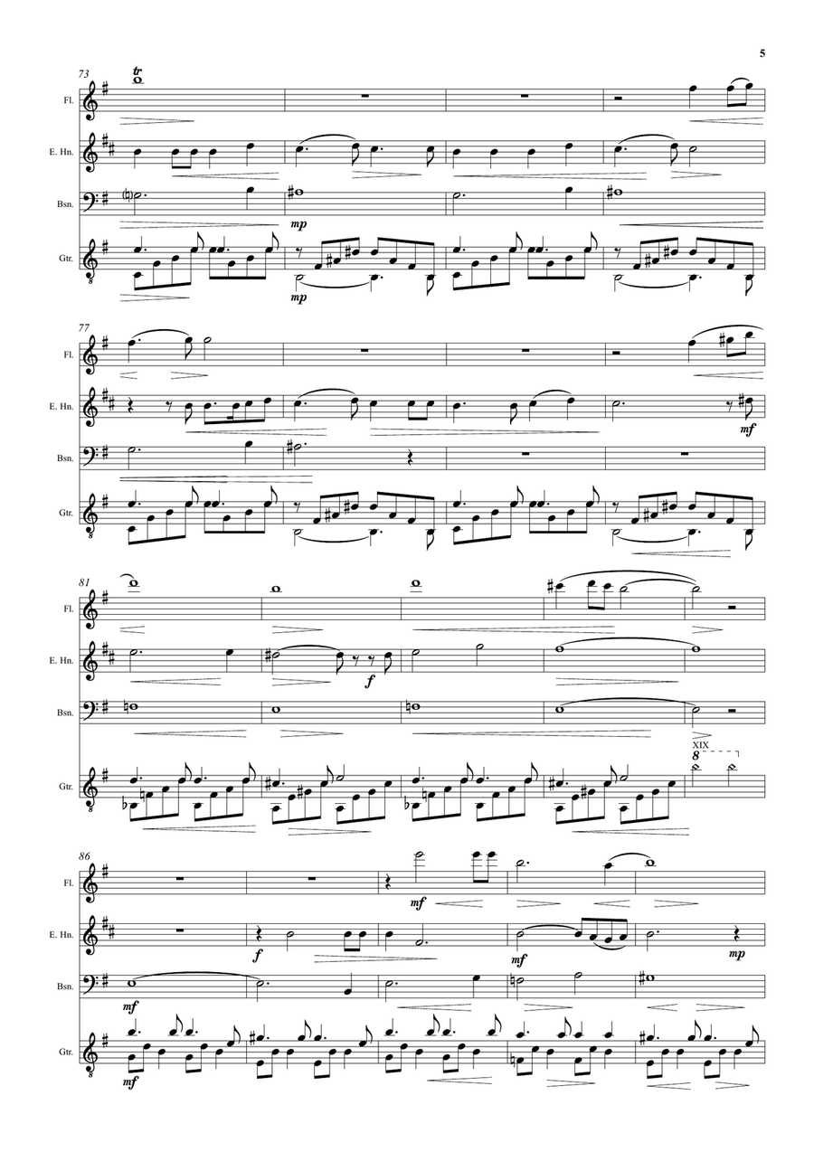 En Province (Up Country) for cor anglais with flute, bassoon and guitar accompaniment Small Ensemble scores gallery preview page 5