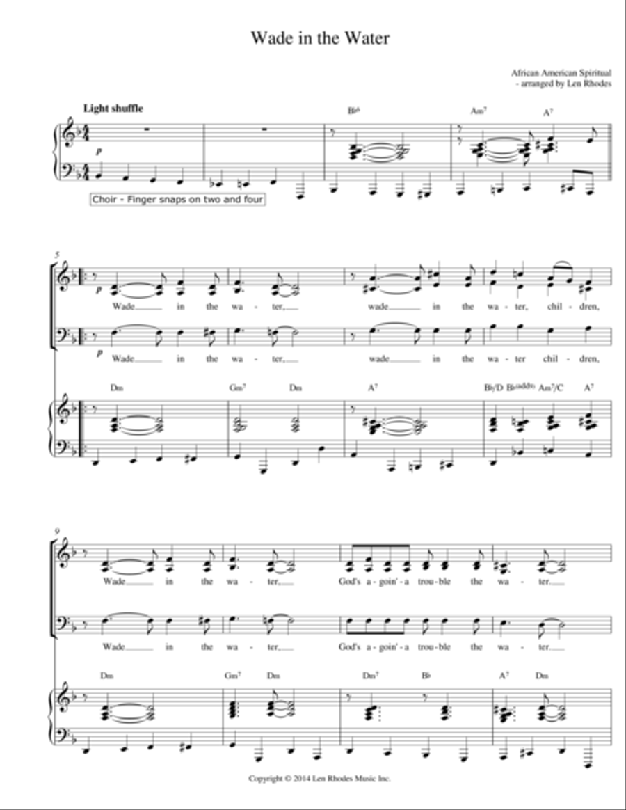 Wade in the Water - for SAB Choir and Piano 3-Part scores gallery preview page 1