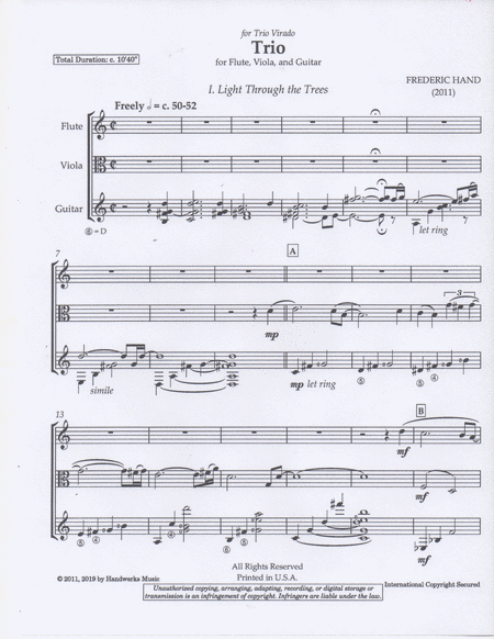 Trio for Flute, Viola, and Guitar by Frederic Hand Flute - Sheet Music