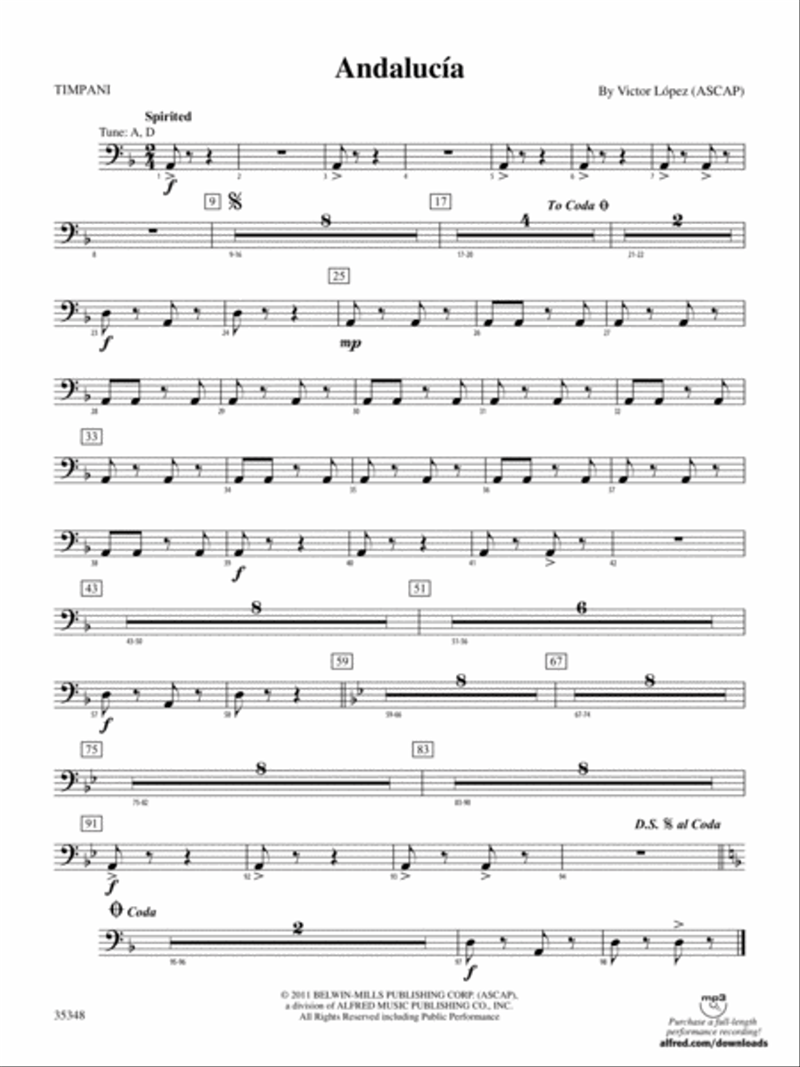 Andalucía: Timpani Concert Band scores gallery preview page 1