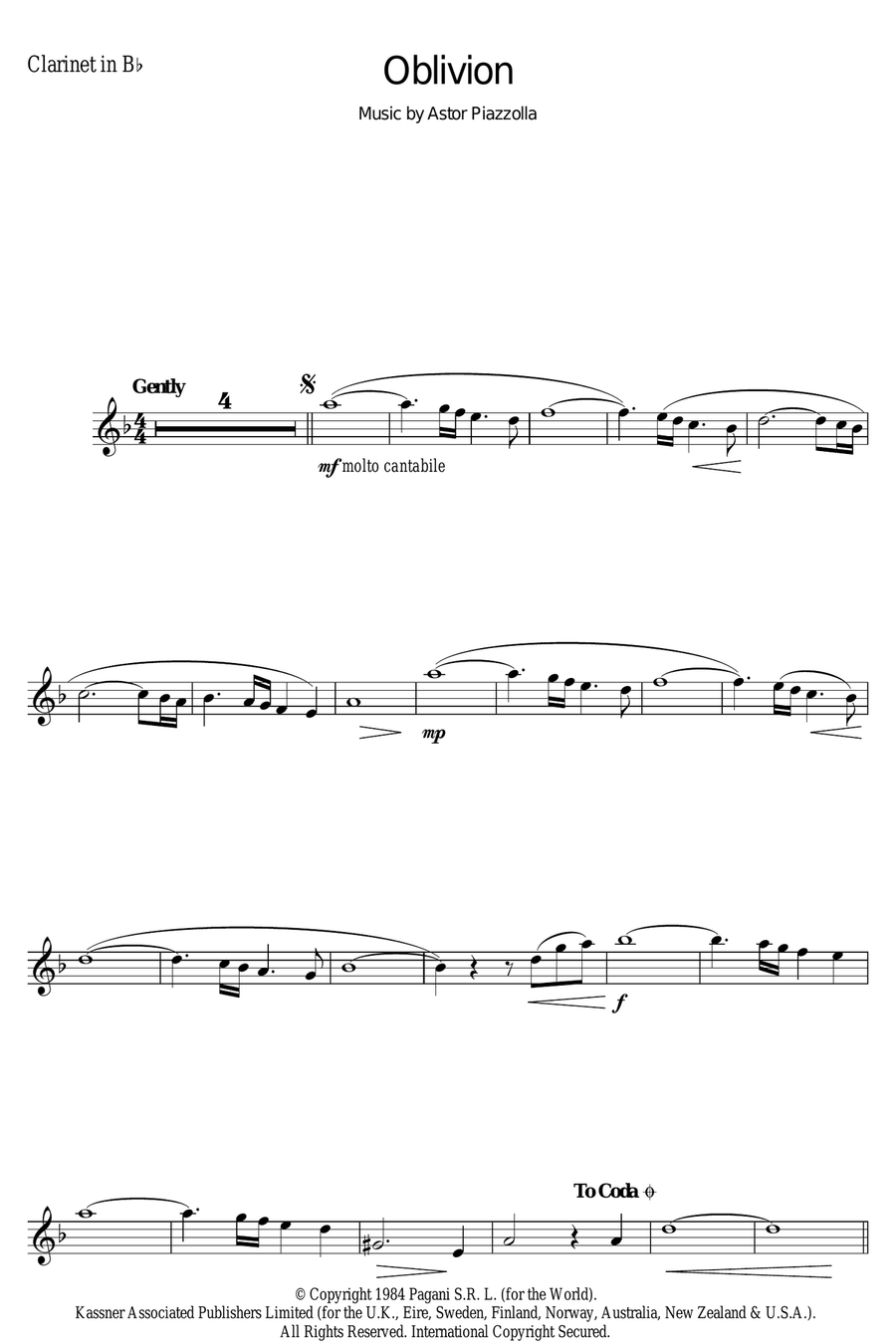 Oblivion Clarinet Solo scores gallery preview page 1