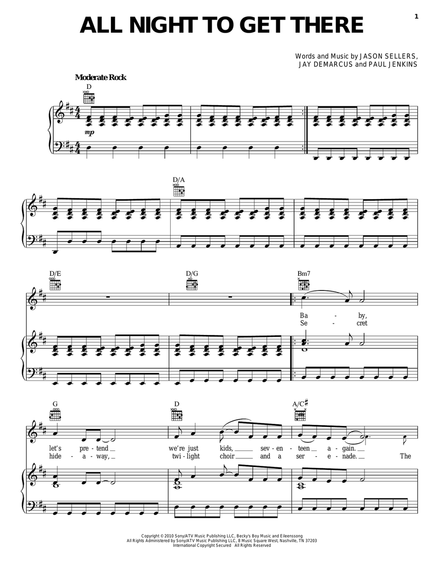 All Night To Get There Piano, Vocal, Guitar scores gallery preview page 1