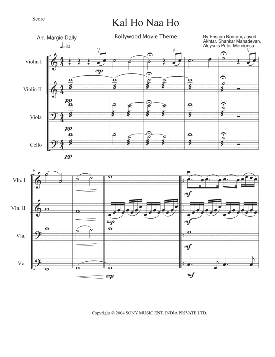 Kal Ho Naa Ho Sad String Quartet scores gallery preview page 1