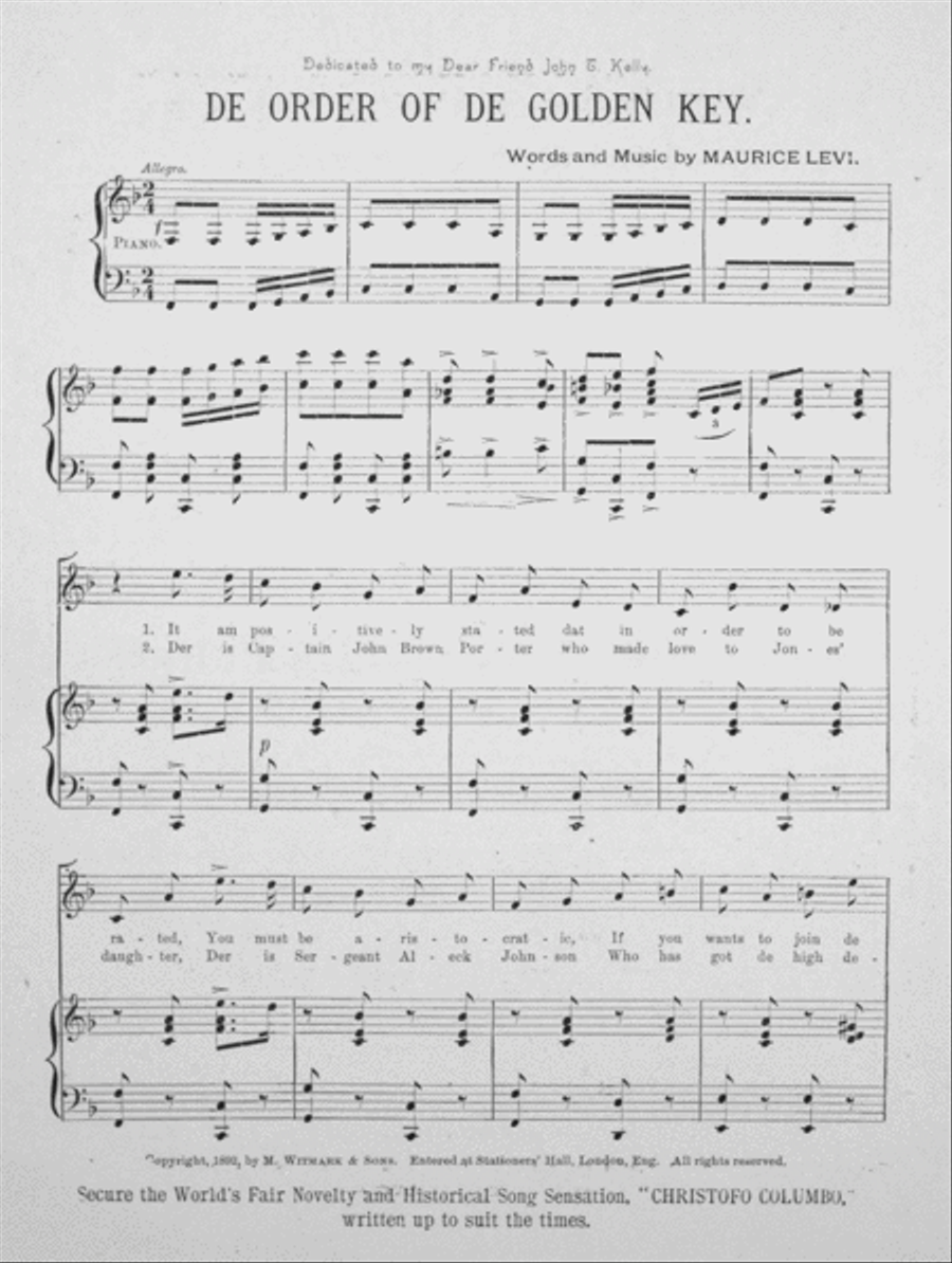 De Order of De Golden Key. March Song and Chorus Choir scores gallery preview page 2