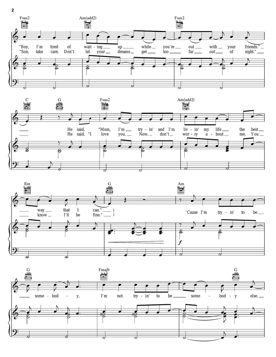 Be Somebody Piano, Vocal, Guitar scores gallery preview page 2