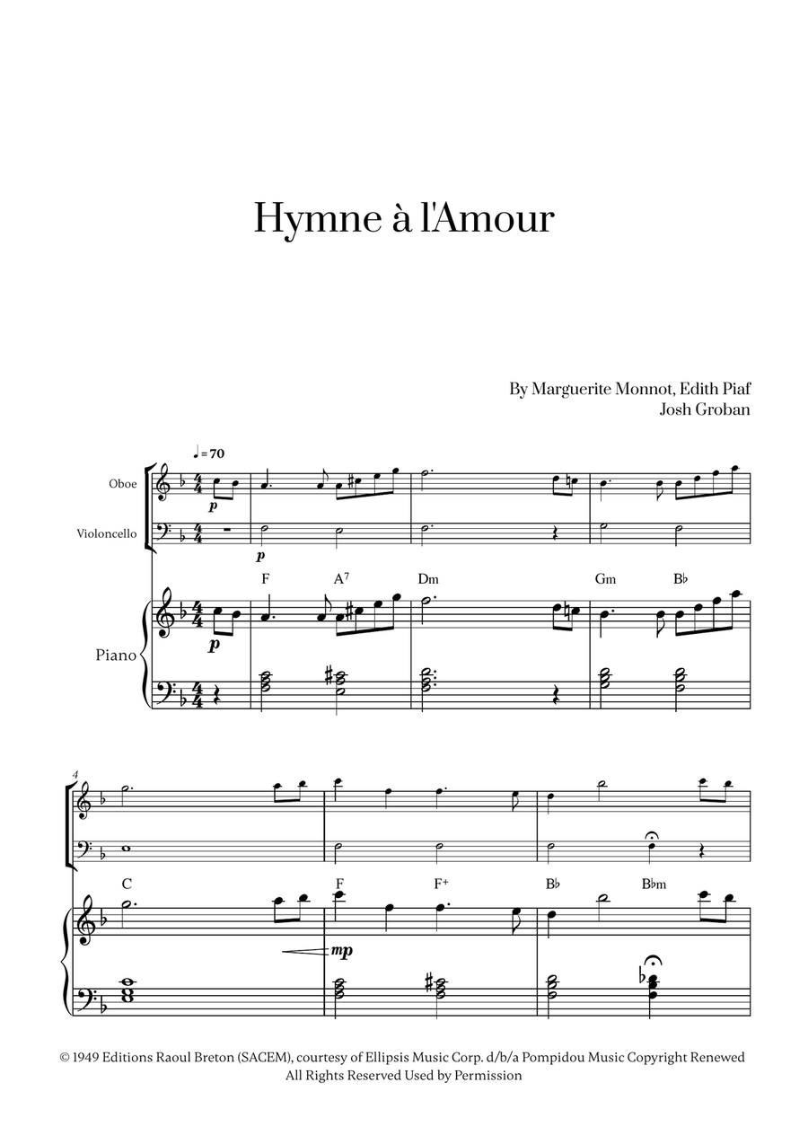 Hymne A L'amour Oboe scores gallery preview page 1