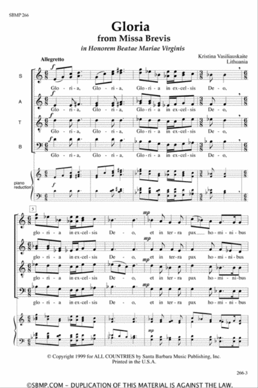 Gloria from Missa Brevis in Honorem Beata Maria Virginis - SATB Octavo