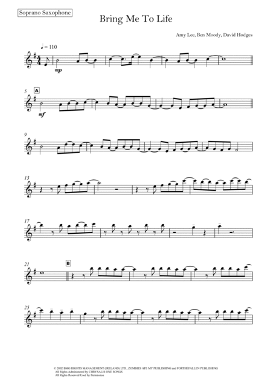 Bring Me To Life Saxophone Quartet scores gallery preview page 5