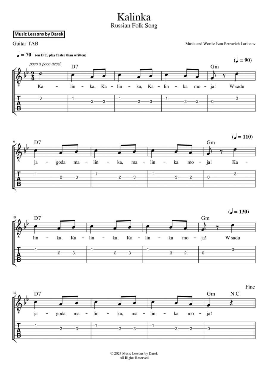 Kalinka (Russian Folk Song) [GUITAR TAB] Acoustic Guitar scores gallery preview page 1