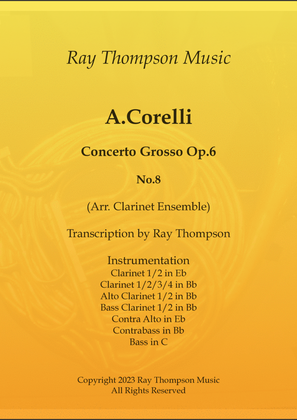 Book cover for Corelli: Concerto Grosso Op.6 No.8 (Christmas Concerto) (Complete) - clarinet ensemble