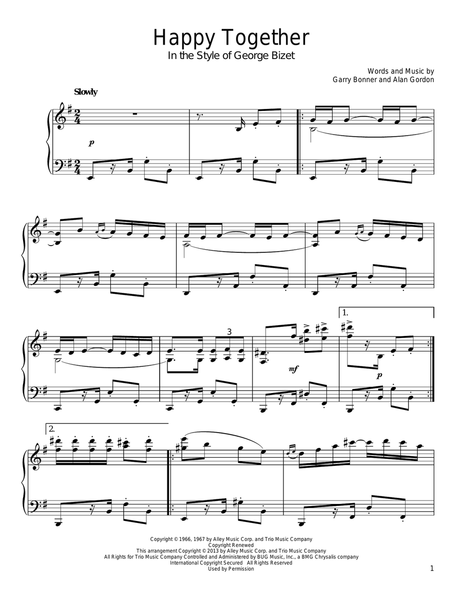 Happy Together (in the style of George Bizet) Piano Solo scores gallery preview page 1