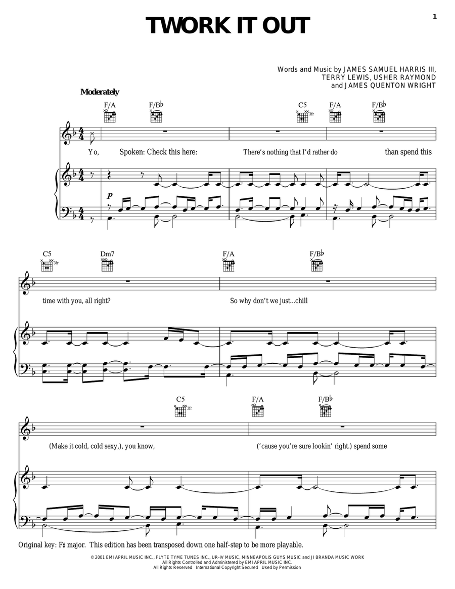 Twork It Out Piano, Vocal, Guitar scores gallery preview page 1