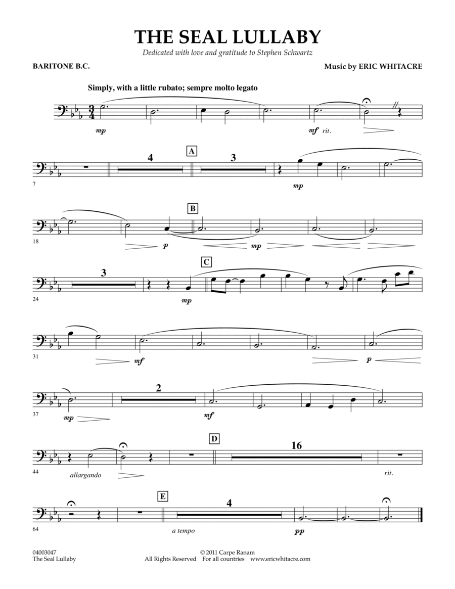 The Seal Lullaby - Baritone B.C. Concert Band scores gallery preview page 1