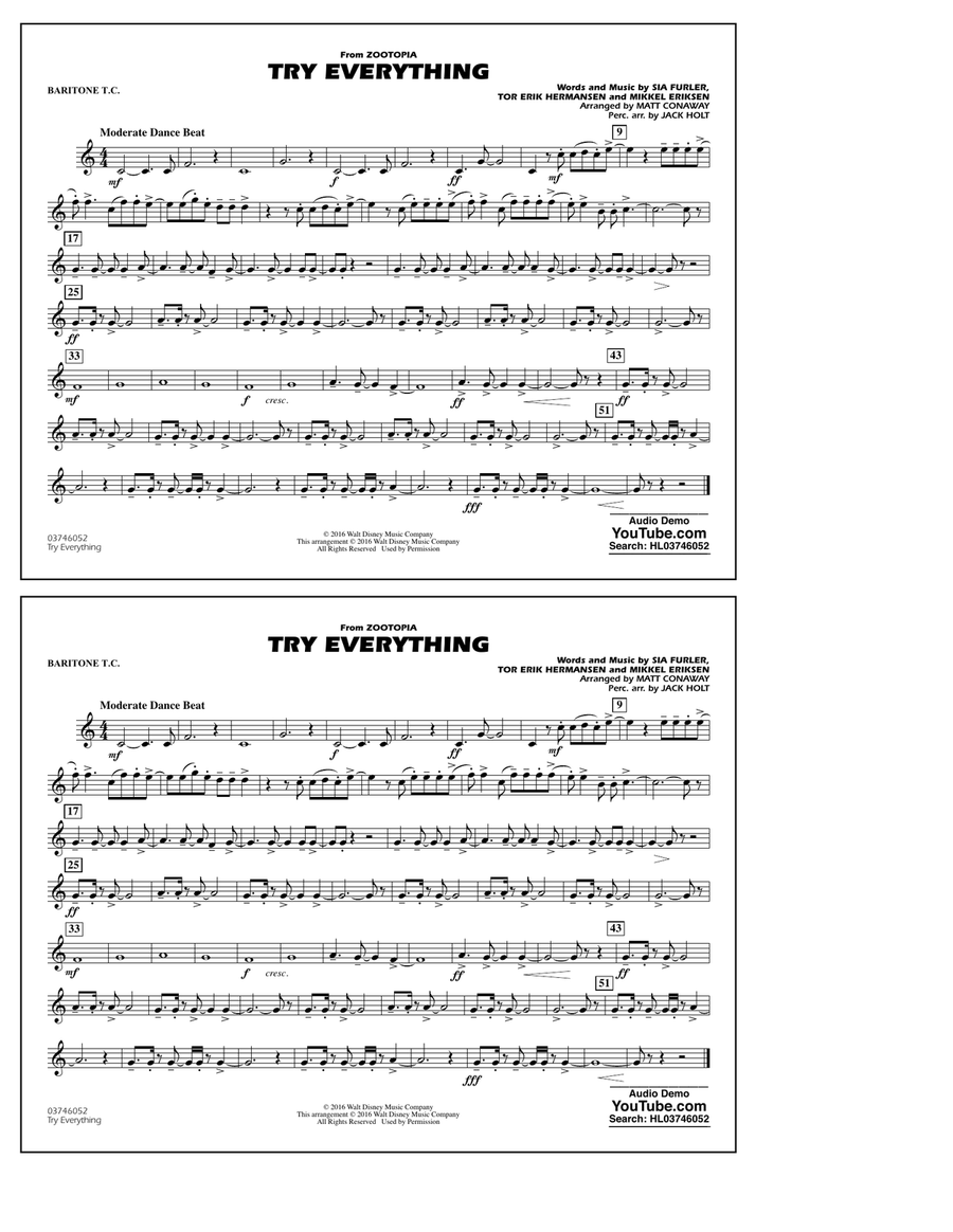 Try Everything (from Zootopia) - Baritone T.C.