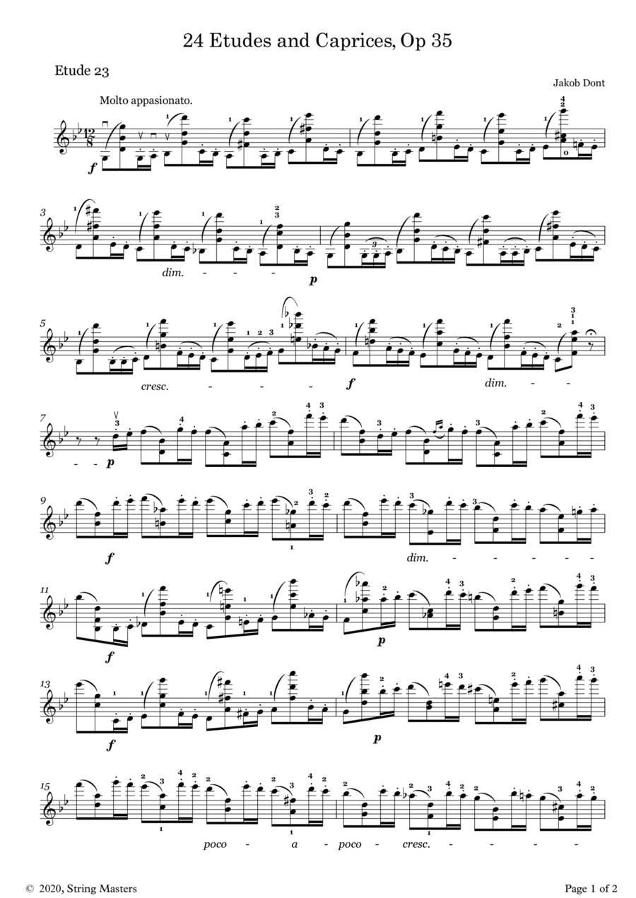DONT 24 Etudes and Caprices Op35, for Violin No 23 Violin Solo scores gallery preview page 1