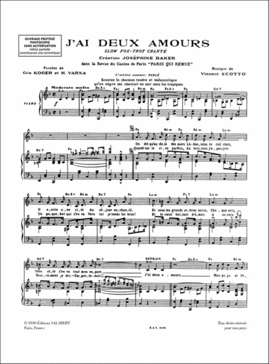 J'Ai Deux Amours Voice Solo scores gallery preview page 2
