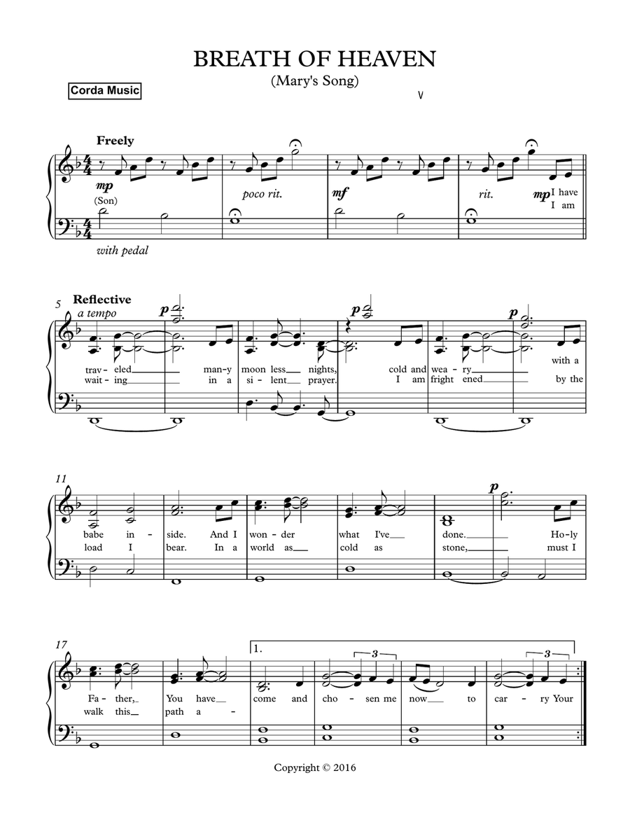 Breath Of Heaven (Mary's Song) Easy Piano scores gallery preview page 1