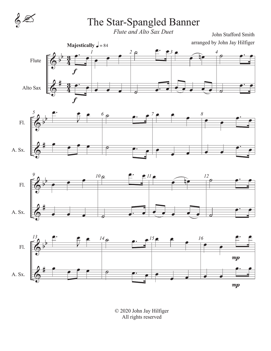 The Star-Spangled Banner for Flute and Alto Sax Woodwind Ensemble scores gallery preview page 3