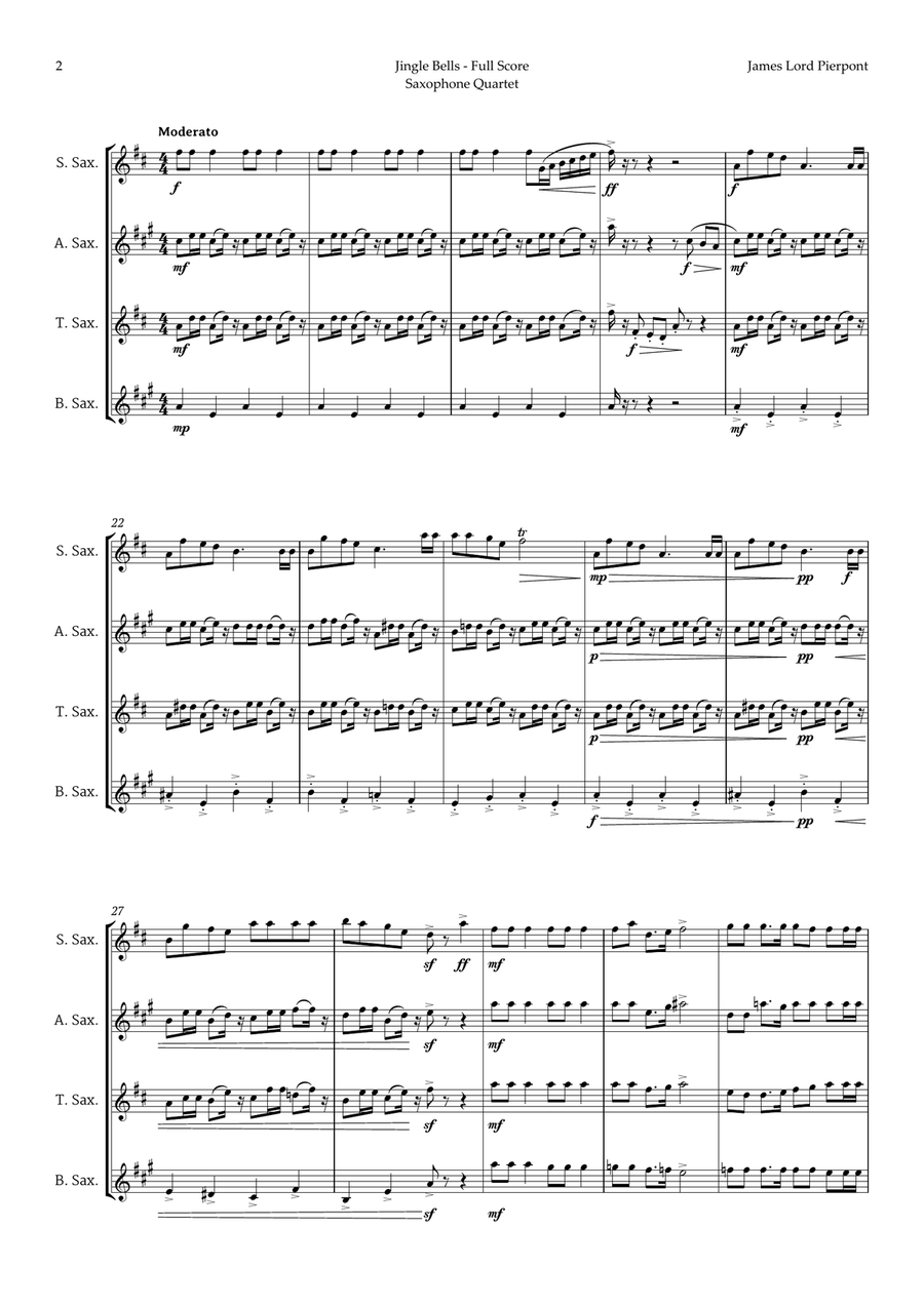 5 Christmas Songs for Saxophone Quartet plus one Bonus Saxophone Quartet scores gallery preview page 3