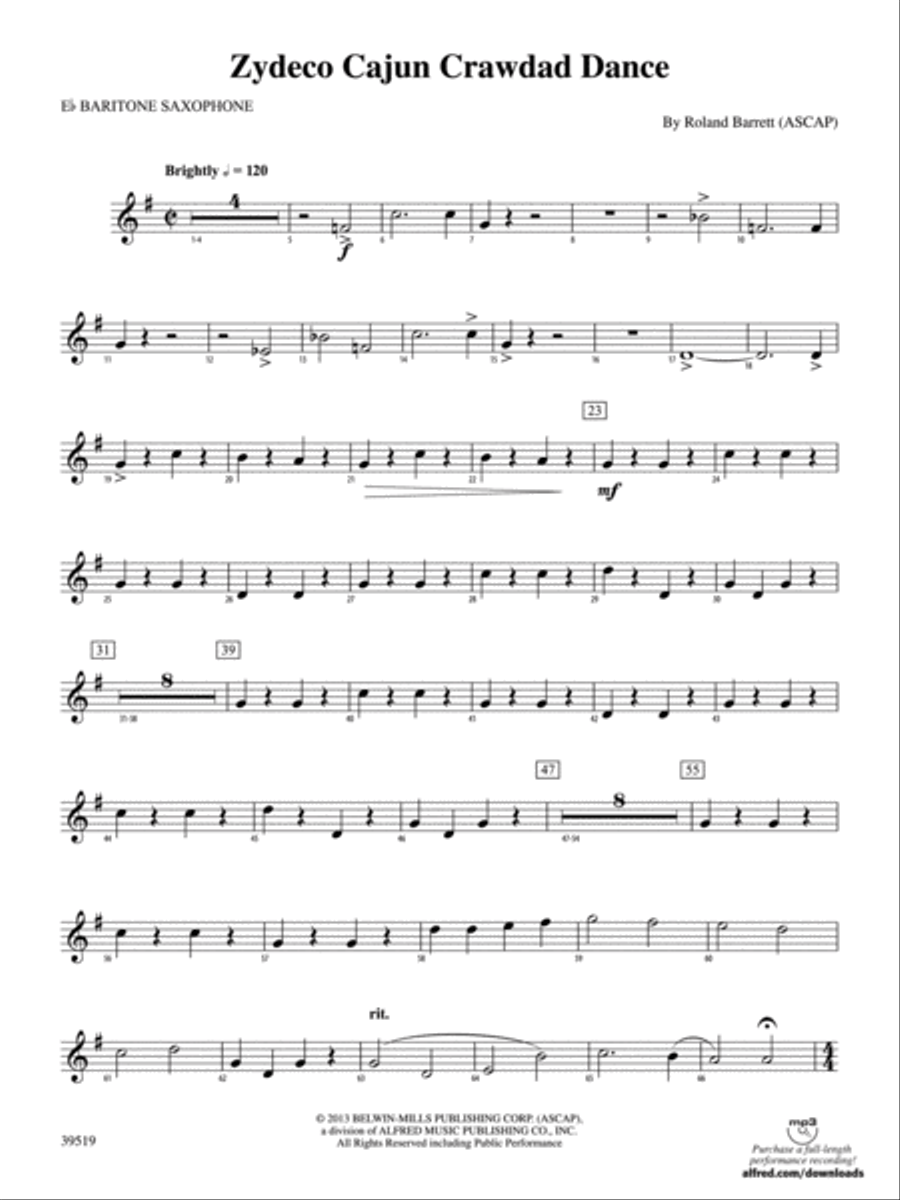Zydeco Cajun Crawdad Dance: E-flat Baritone Saxophone Concert Band scores gallery preview page 1