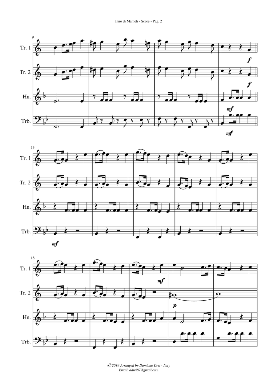 Inno di Mameli (Il Canto degli Italiani, Italy National Anthem) for Brass Quartet Brass Quartet scores gallery preview page 3