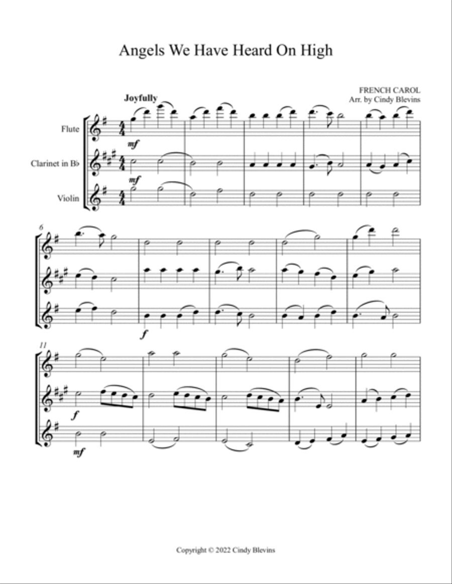 Angels We Have Heard On High, Flute, Clarinet and Violin Clarinet scores gallery preview page 2