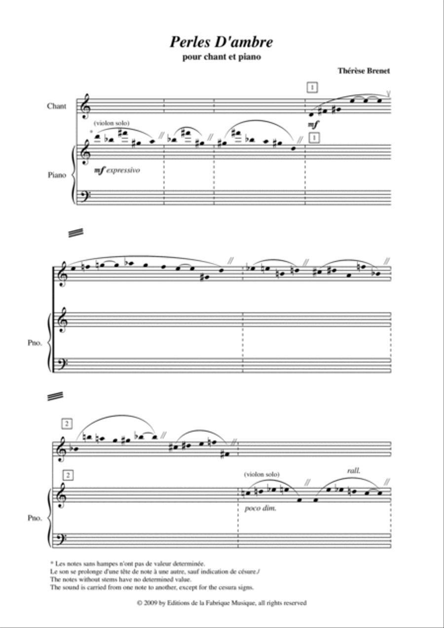 Thérèse Brenet : Perles d'Ambre, vocalize for female voice and piano Voice Solo scores gallery preview page 2