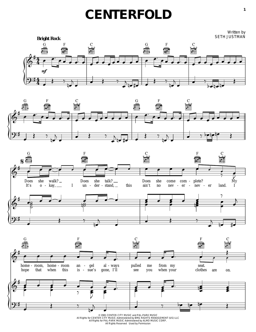 Centerfold Centerfold Piano, Vocal, Guitar scores gallery preview page 1