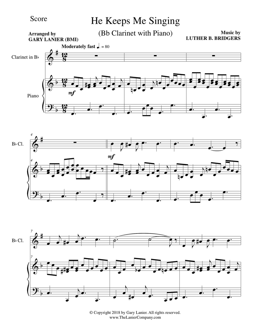 3 GOSPEL HYMN FAVORITES (For Bb Clarinet & Piano with Score/Parts) B-Flat Clarinet scores gallery preview page 2
