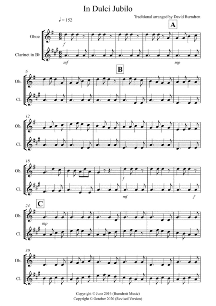 In Dulci Jubilo for Oboe and Clarinet in Bb Duet Woodwind Duet scores gallery preview page 1