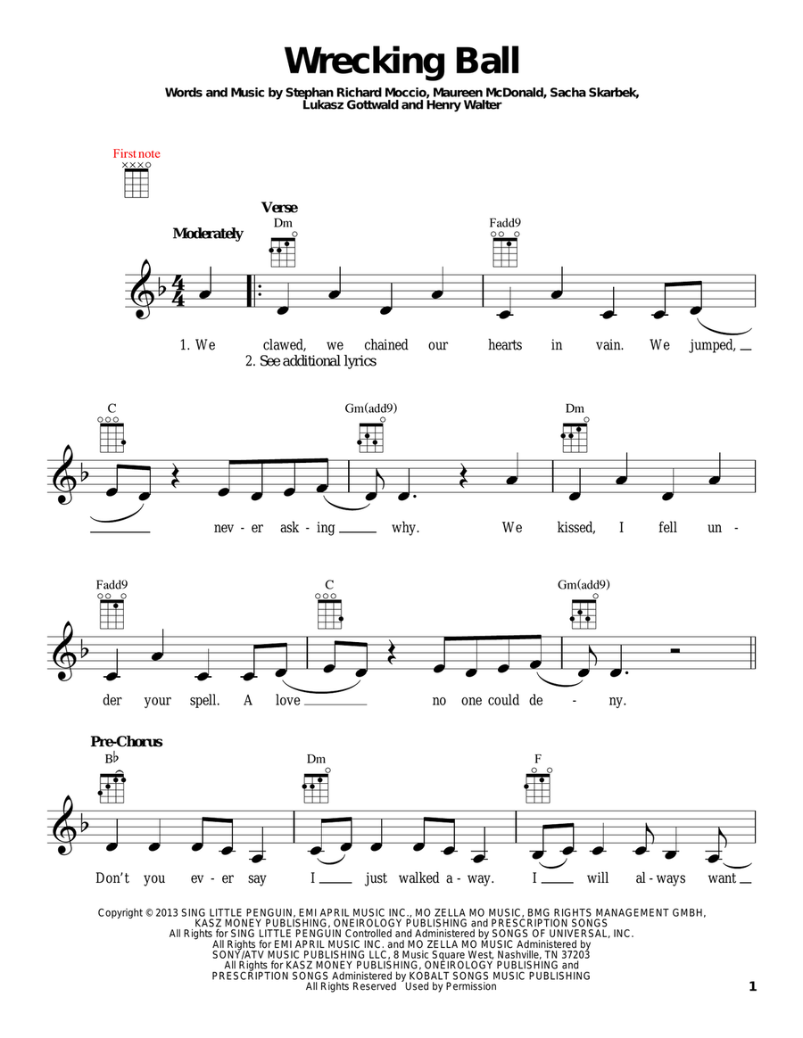 Wrecking Ball Ukulele scores gallery preview page 1