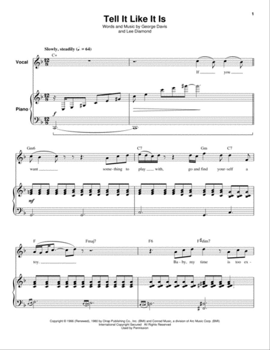 Tell It Like It Is Piano scores gallery preview page 1