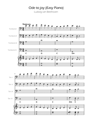 Ode To Joy - Easy Trombone Quartet w/ piano accompaniment