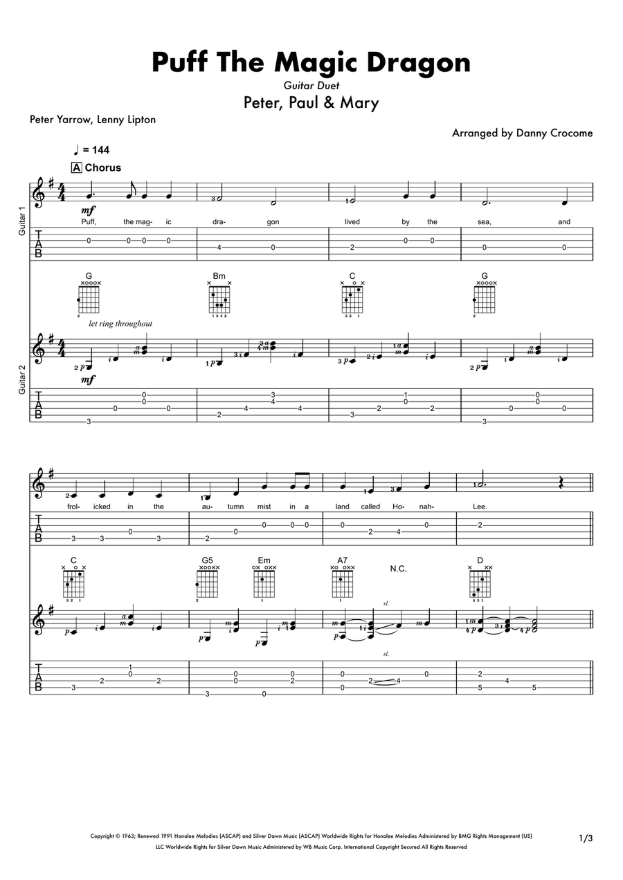 Puff The Magic Dragon Acoustic Guitar scores gallery preview page 1
