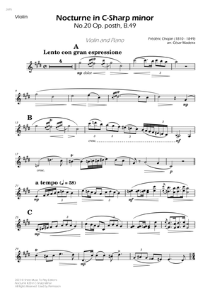 Nocturne No.20 in C-Sharp minor - Violin and Piano (Individual Parts)