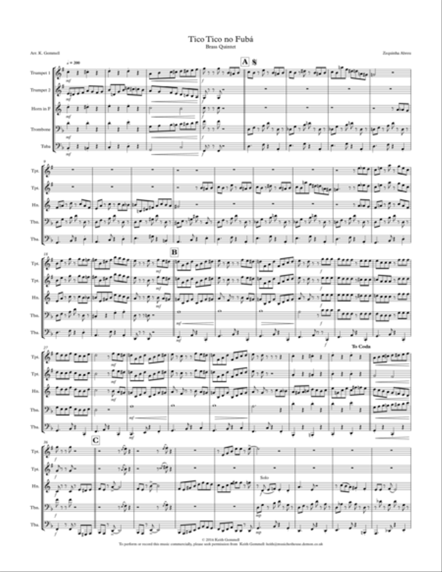 Tico Tico no Fuba: Brass Quintet Brass Quintet scores gallery preview page 1