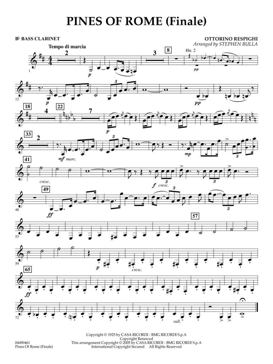 The Pines of Rome (Finale) (arr. Stephen Bulla) - Bb Bass Clarinet Full Orchestra scores gallery preview page 1
